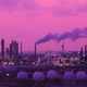 The sun sets over an Exxon oil refinery.
